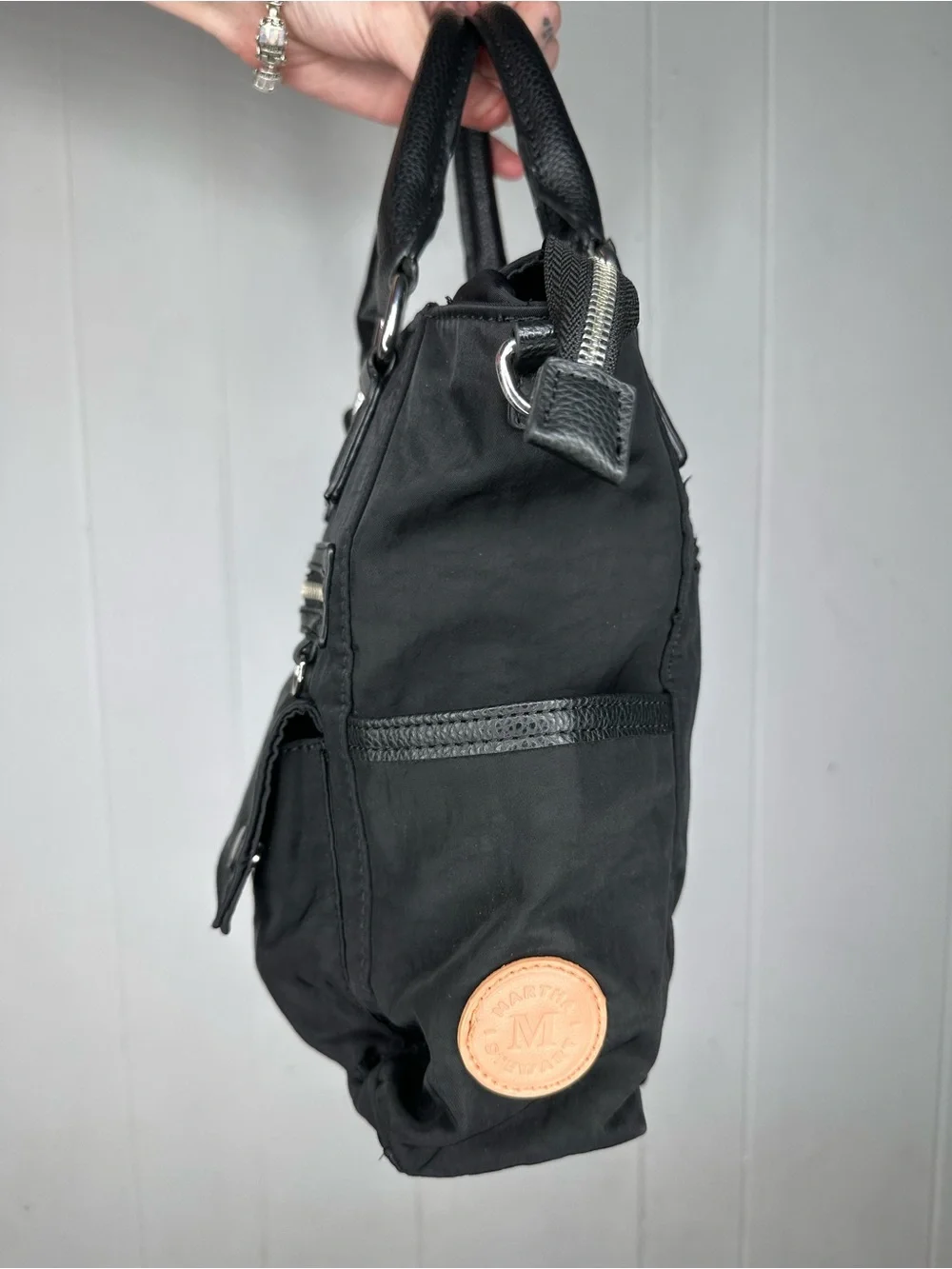 Black Women's Top-Handle Tote with Front Zip Pocket